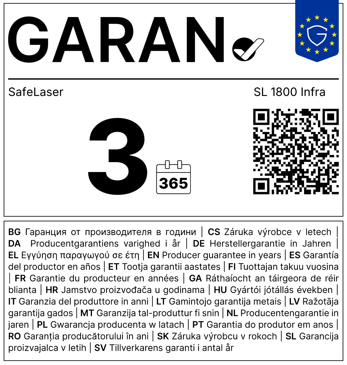 SafeLaser 1800 garan-cimke - Otthoni Kezelés Webshop - 3 év gyártói garancia